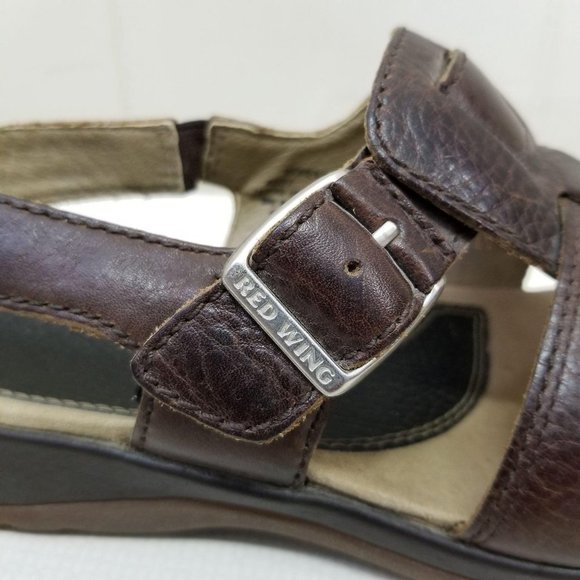 Red Wing Brown Leather Sandals 7.5M Open Toe Wedge - Picture 6 of 8